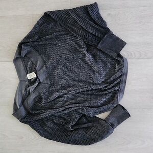 We The Free Charcoal South Side Thermal Waffle Knit V Neck Slouchy